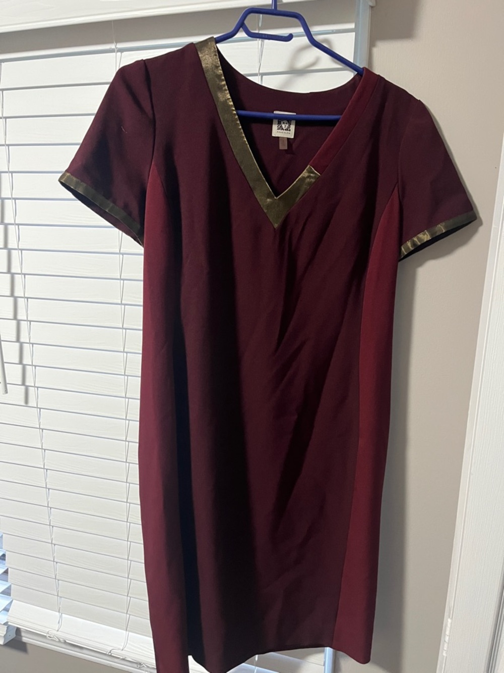 Anne Klein Burgundy Midi Dress with Gold Trim